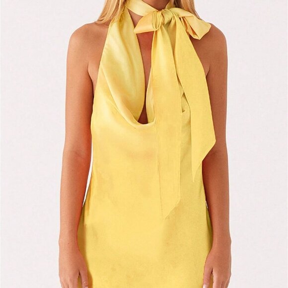 Yellow Women's Sleeveless Cowl Neck Mini Dress - Picture 1 of 6